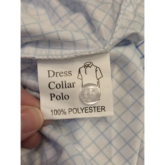 NWT Collars & Co Mens M Dress Collar Polo Shirt Thin Blue Check Performance - Picture 6 of 7